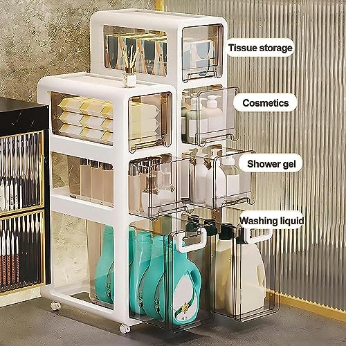 Bathroom Floor Cabinet Storage with 4 Drawers and Casters, Corner Floor Cabinet Large Capacity Narrow Dresser Tower Vertical Storage for Bathroom