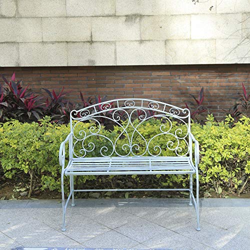 GlamHaus Metal Garden Bench Seat Patio Furniture Foldable Antique Blue Beautiful Shabby Chic Handmade Vintage (Metal Genoa)