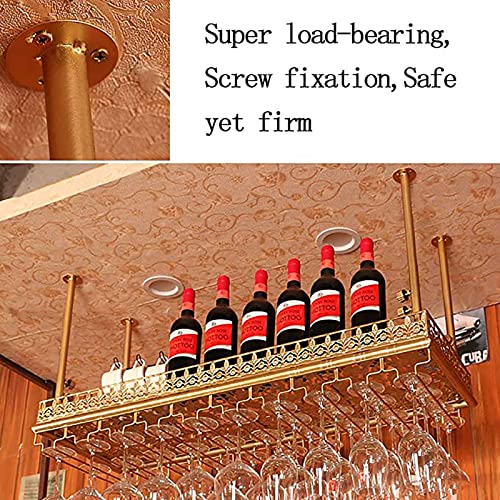 EYLINK Metal Ceiling Wine Rack, Height Adjustable, Goblet Stemware Holder, Wine Bottle Holder, Wine Shelf Display Rack Storage Rack, For Bars Res