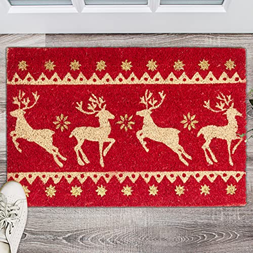 Relaxdays Christmas Coir Doormat, HxWxD: 1.5 x 60 x 40 cm, Reindeer, Stars, Glitter, Coconut Fibres, Rubber, Multicolour, 40 x 60 x 1.5 cm