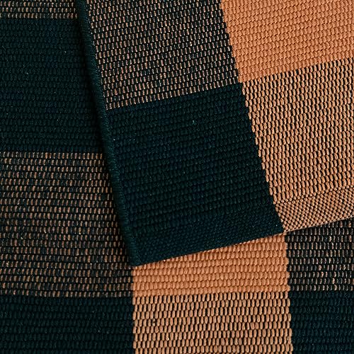 Orange and Black Plaid Rug, 35.4''x59'' Fall Outdoor Front Door Decorative Mat, Hand-Woven Rug for Layered Door Mats Washable Carpet for Porch, E