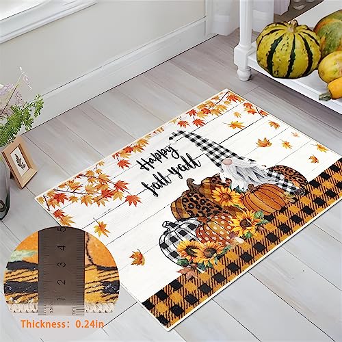 Cekene Fall Pumpkin Doormat Indoor Entrance 2x3 Rug Non Slip Small Area Rug Washable Gnome Entryway Rug Soft Floor Mats for Doorway Bathroom Bedr