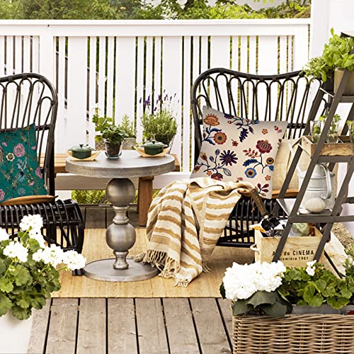 NC Pack of 4 Waterproof Cushion Covers, Birds and Flowers Cushion Cover, 45 x 45 cm, Outdoor Cushion Weatherproof for Sofa Cushions, Outdoors, Ba