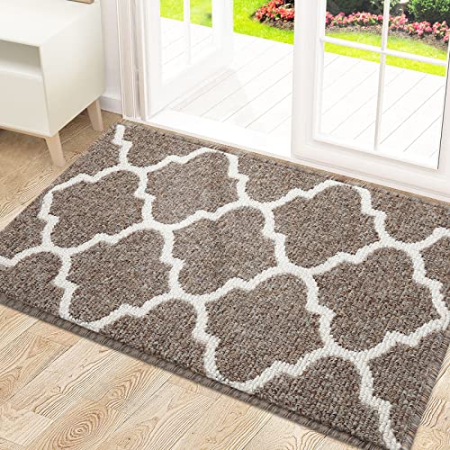 OLANLY Indoor Door Mat, 30x17, Non-Slip Absorbent Resist Dirt Entrance Mat, Washable Low-Profile Inside Floor Mat Doormats for Entryway, Brown