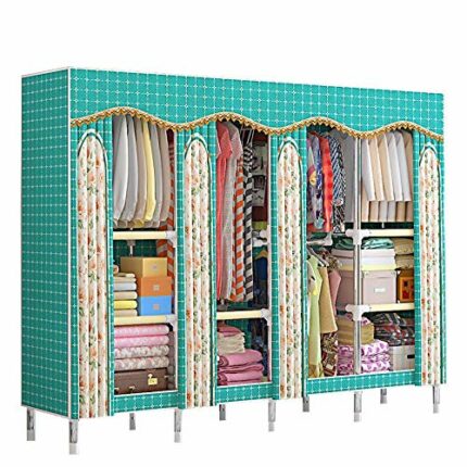 LUKEO Wardrobe Simple Cloth Closet Cabinet Hanging Wardrobe Simple Steel Tube Thickening Reinforcement Folding Fabric Bedroom Home