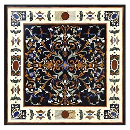 42 x 42 Inches Royal Look Kitchen Table for Home Furniture Decor Square Shape Black Marble Dining Table from Indian Cottage Art and Crafts