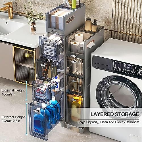 OPSREY 2/3/4-Tiers Bathroom Floor Storage Cabinet, Small Bathroom Storage for Tiny Spaces,Little Shelf for Bedroom,Narrow Toilet Paper Cabinet fo