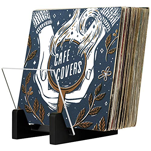 Hudson Hi-Fi Desktop Vinyl Record Album Storage Display Stand and Holder - Cessna Black - Featuring Sustainably Sourced Pine & Flame Polished Acr