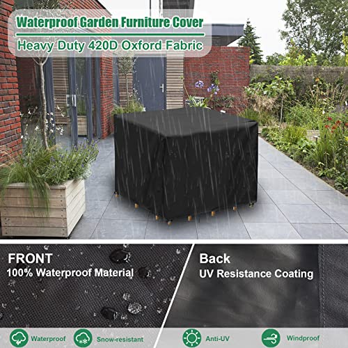 INMUA Cube Garden Furniture Covers, Waterproof Square Garden Table Covers, Windproof, Rip Proof, Heavy Duty 420D Oxford Fabric Outdoor Patio Set