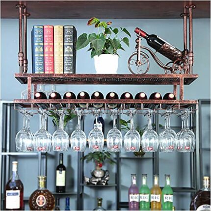 Ceiling Wine Rack Vintage Wrought Iron Wine Rack Glass Wine Glass Bracket - Restaurant Kitchen Bar Home Decoration Floating Wine Rack Adjustable