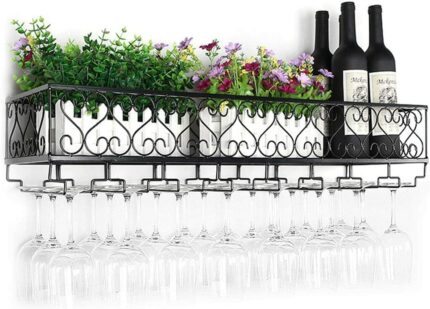 EYLINK Wine racks Wall-Mounted, Metal Wine Glass Rack Organizer, Bottle Glass Holder Bar Accessories Shelving for 9 Bottles Wine Storage Display