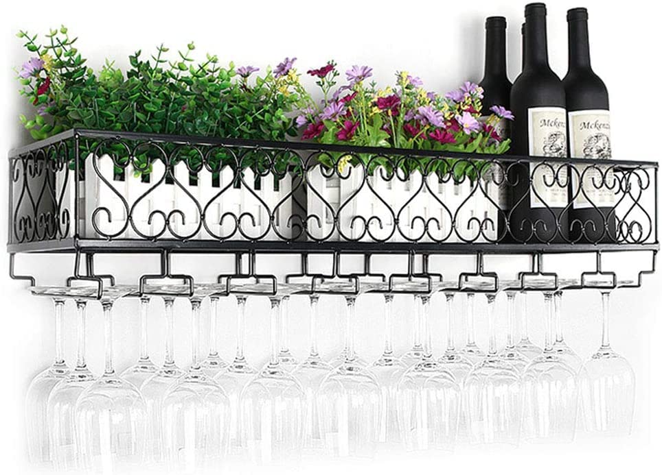 EYLINK Wine racks Wall-Mounted, Metal Wine Glass Rack Organizer, Bottle Glass Holder Bar Accessories Shelving for 9 Bottles Wine Storage Display