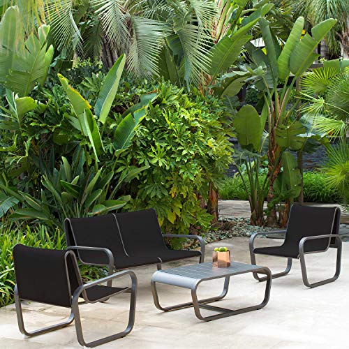 Les Jardins Garden Lounge Set - 4 Seater - Charcoal Grey - Consists of a Coffee Table, Sofa and Two Armchairs