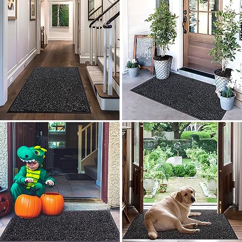 Mibao Dirt Trapper Door Mat for Indoor&Outdoor, 24" x 36", Anthracite Black, Washable Barrier Door Mat, Heavy Duty Non-Slip Entrance Rug Shoes Sc