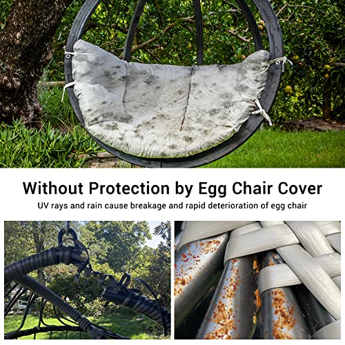 Mrrihand Hanging Egg Chair Cover with Air Outlet 190x115cm,Grey Egg Swing Chair Cover Waterproof with Zipper and Drawstring,Garden Swinging Chair