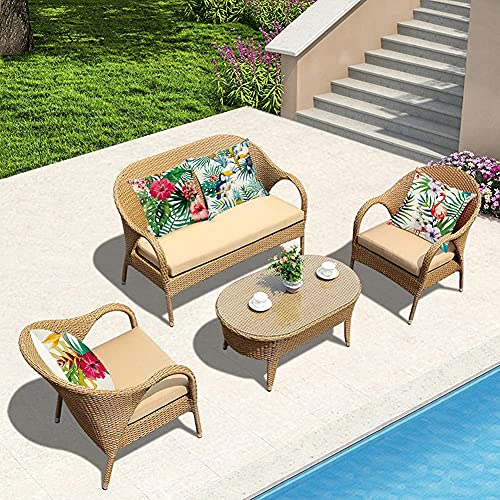 Set of 4 Cushion Covers, Tropical Plants Pattern Waterproof Throw Pillow Covers, Waterproof Cushion Covers, Outdoor Throw Pillow Case for Outdoor