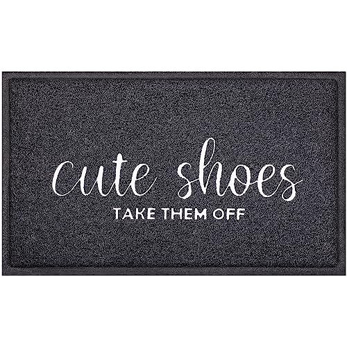 Outdoor Welcome Mat for Funny Outside Home Entry Mats Cute Shoes Take Them Off Entryway Large 18 x 47 inch for Bedroom Shoe Scraper Non Slip PVC