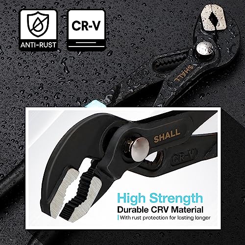 SHALL 3-Piece Groove Joint Pliers Set (12, 9-1/2, 7 Inch), Push-Lock Water Pump Pliers in Cr-v Steel, Fast Adjustable Tongue and Groove Pliers wi
