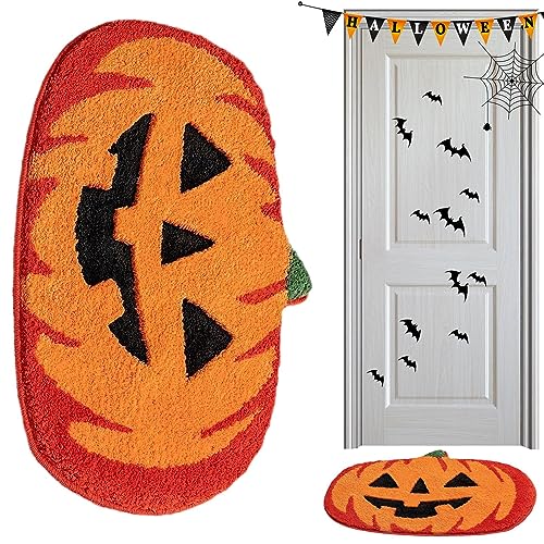 Maseyivi Halloween Pumpkins Doormat - Halloween Doormats for Outdoor Entrance Home,Halloween Pumpkin Bathroom Rugs, Ultra Soft Pumpkin Shaped Bat