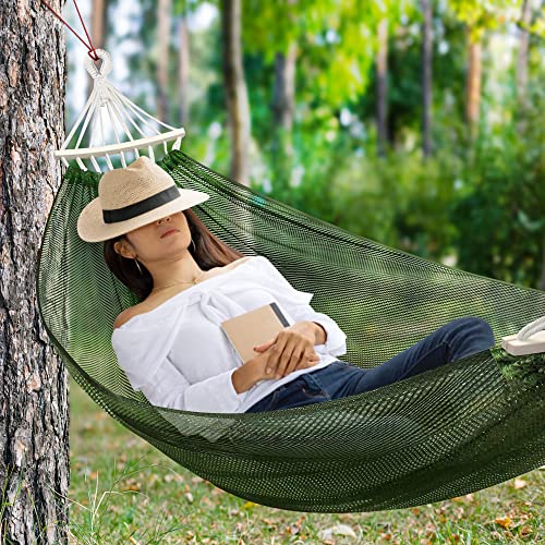 Outdoor Hammock, Super Soft and Breathable, Mesh Hammock Made of Cool Nylon with Wooden for Indoor, Balcony, Garden, Camping, Backpacking