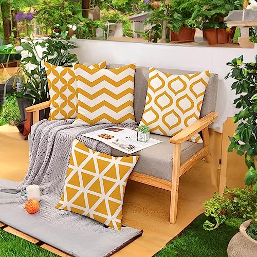 Hangood Waterproof Cushion Covers Outdoor Garden Geometry Set of 4pcs Throw Pillow Case Home Decorative Sofa Protectors Chair Living Room Yellow