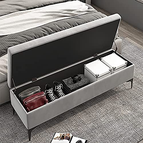 storage bench, velvet upholstered footbed bench, premium locker bedroom bench with storage, hallway shoe bench,Khaki,60x40x43cm(24x16x17inch)
