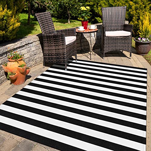 Collive Fall Door Mat Black and White Striped 24"x51",Washable Front Porch Rug,Halloween Decorations Outdoor,Farmhouse Cotton Hand-Woven Layered