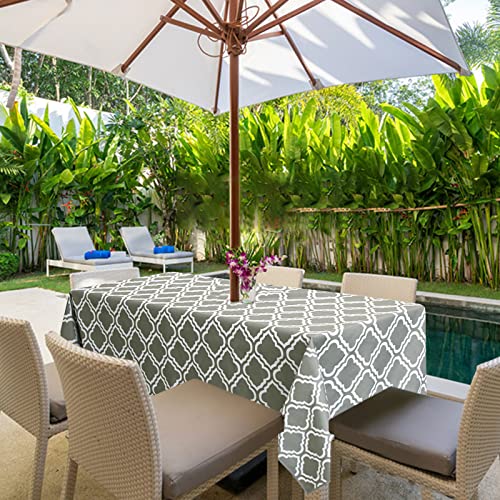 Garden Patio Outdoor Tablecloth Waterproof - Table Cloth with Parasol Hole/Umbrella Hole Zipper Wipe Clean Table Cover for Home Cafe Dining Backy