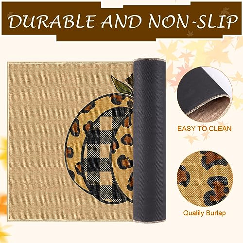 Louise Maelys Fall Door Mat, Welcome Front Door Mat Non Slip, Leopard Print Pumpkin Yard Floor Doormat Thanksgiving Kitchen Entry Switch Outdoor