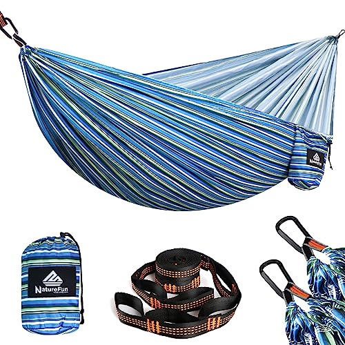 NATUREFUN Ultra-Light Travel Camping Hammock | 300kg Load Capacity,(300 x 200 cm) Breathable,Quick-drying Parachute Nylon | 2 x Premium Carabiner