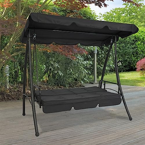 Hollywood Swing Replacement Roof 210x145cm, 600D Replacement Cover Garden Swing 3 Seater, 2 Tunnel Loops 100% Polyester for Garden Swing Roof Tar