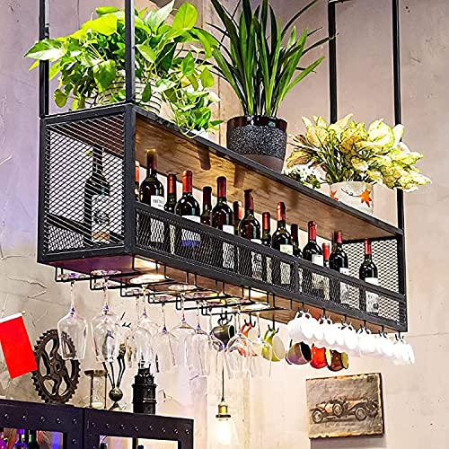 EMISOO Hanging Ceiling Shelf Wine Glass Holder, Upside Down Wine Rack, Simple Style Iron Hanging Wine Glass Rack Ceiling Decoration Shelf, for Ba