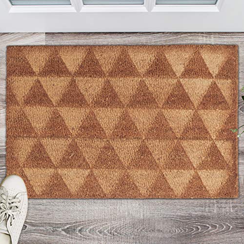 Relaxdays Triangle Coir Doormat, HxWxD: 1.5 x 60 x 40 cm, Geometric, Non-Slip, Rectangular, Coconut Fibres, Rubber, Natural Brown, 40 x 60 x 1.5