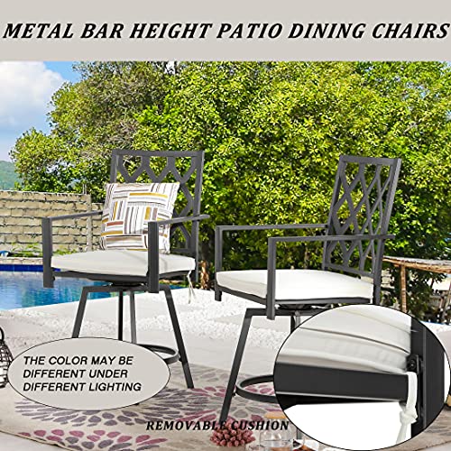 LOKATSE HOME Patio Outdoor Metal Bar Height Swivel Chairs Armrest Set of 2 for Garden Lawn Backyard, Beige