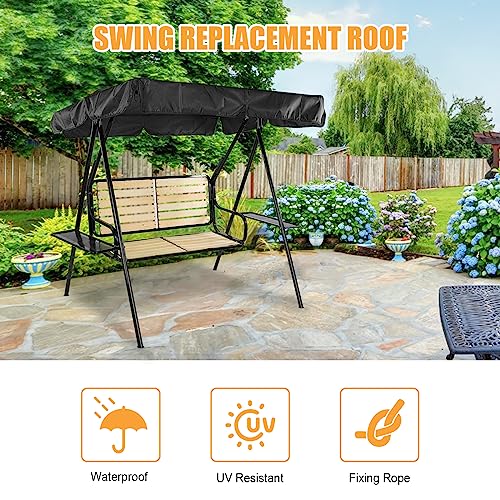 Hollywood Swing Replacement Roof 210x145cm, 600D Replacement Cover Garden Swing 3 Seater, 2 Tunnel Loops 100% Polyester for Garden Swing Roof Tar