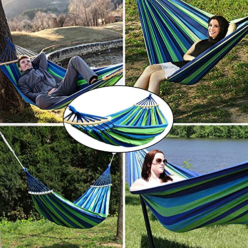 Ledeak 6.2 x 5 ft Extra Large Camping Hammock, Portable Swing Bed Thickened Durable Stripe Canva with Anti Roll Beam Tree Straps Bag Max Load 660