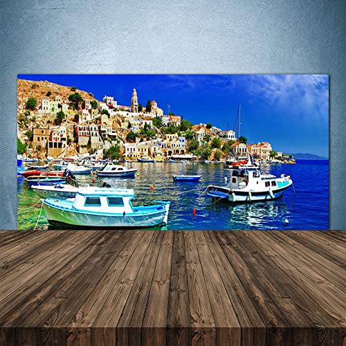 Tulup Glass Splashback for Kitchen - 55.1 in x 27.6 in / 140x70 cm - Cooker Wall Protection Tempered Glass - Boats City Sea Landscape
