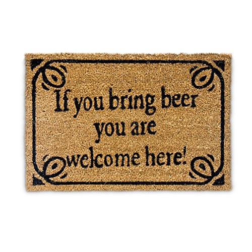 Relaxdays Natural Coconut Fibre Coir BRING BEER Doormat Door Mat Welcome Mat w/ Anti-Slip Rubber PVC Underside, Brown