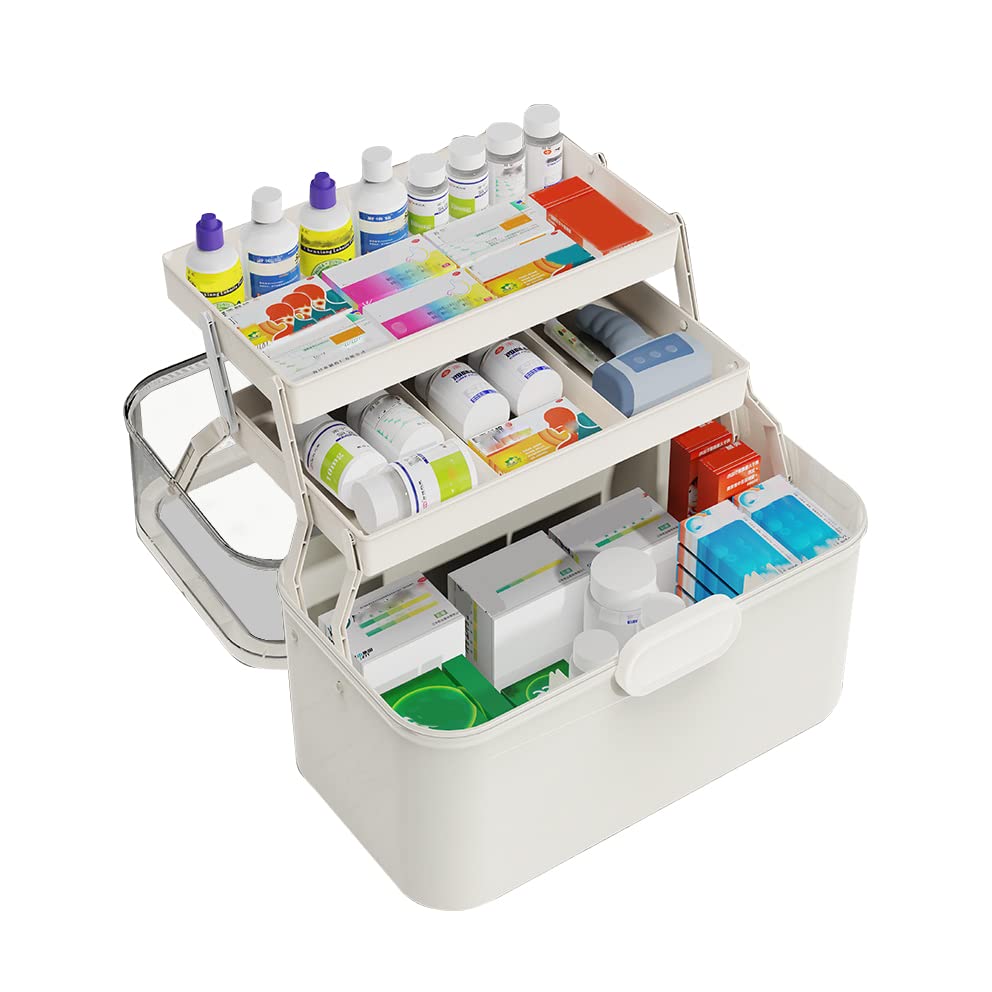 LIKEUDO Portable First Aid Medicine Storage Box 3 Layer Medicine Cabinet Organizer Household Medicine Storage Box Medication Organizer Case with