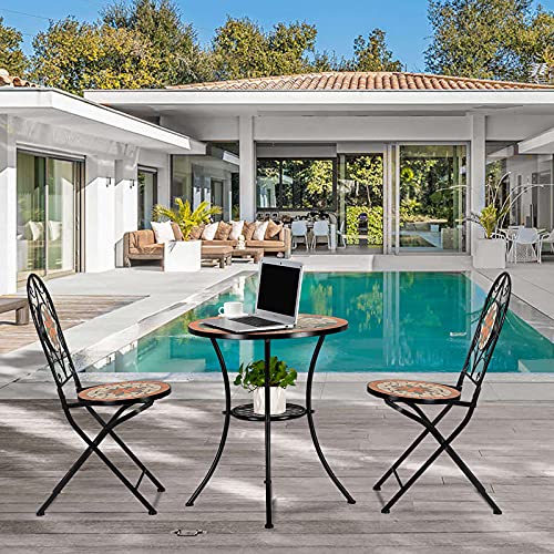 HONGRU Garden Chairs Set of 2, Outdoor Patio Garden Bistro Ceramic Inlaid Maple Leaf Shape Elegant Design Mosaic Chair Set -(Delivery in 3-15 Day