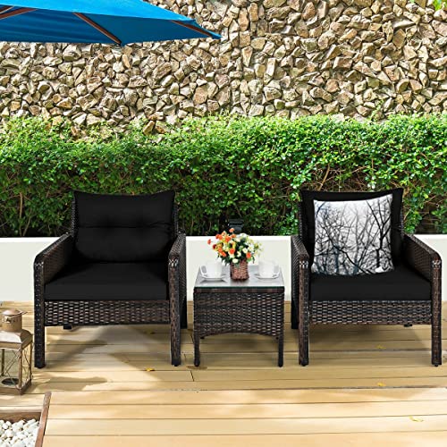 MIAOZI 3 PCS Outdoor Rattan Conversation Set Patio Garden Cushioned Sofa Chair Coffee Table (Color : D)