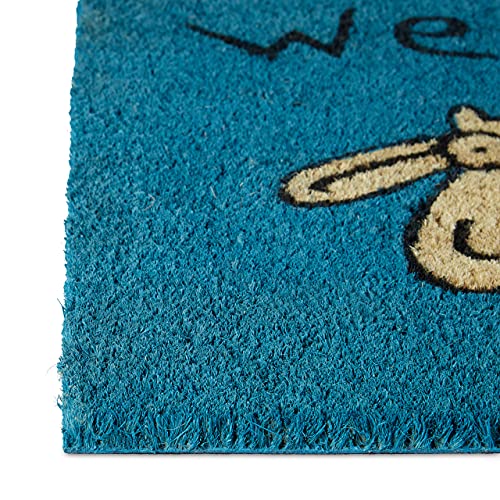 Relaxdays Coconut Fibre SHEEP Doormat 40 x 60 cm Coir Welcome Mat with No-Slip Rubber PVC Underside, Blue