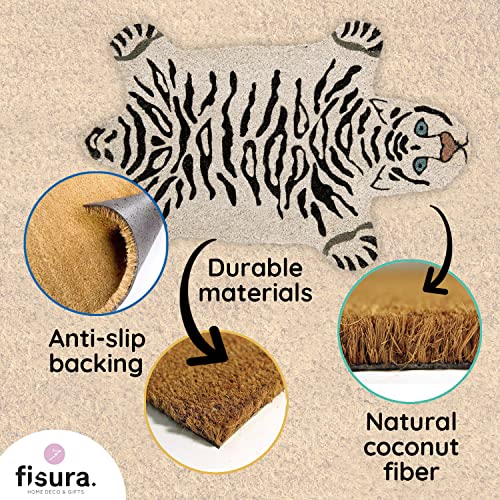 Fisura - Shaped entrance mat. Original Coconut doormat with PVC anti-slip backing. Measurements: 70 x 40 cm. (Tiger, white)