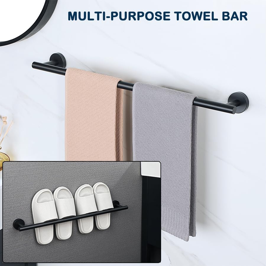 SAYAYO Towel Rail Wall Mounted Black Towel Holder Bathroom Towel Bar for Hand Towel SUS 304 Stainless Steel 24-Inch/600MM, EGKN2301FT-600-B