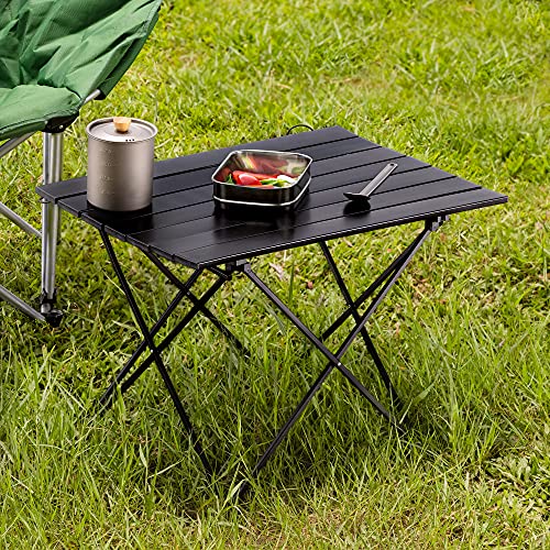 Navaris Portable Folding Camping Table - Small Aluminium Outdoor Fold Away Table with Storage Bag - Foldable Picnic Table for Garden, BBQ - Black