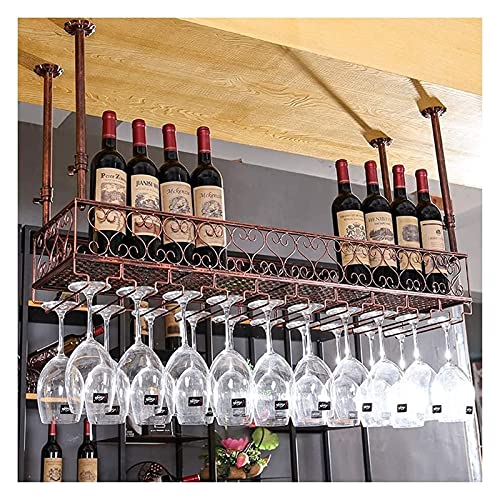 SUCHETA Hanging Wine Rack with Glass Holder and Shelf, Wine Glass Rack, Upside Down Home-Style European bar Table Wine Rack, Ornaments, Creative