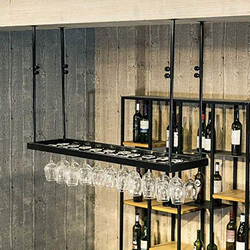 NEOCHY Wine Rack Wall-Mounted Wine Glass Holder - Height Adjustable Wall Shelf Storage Rack Metal Rod - Multi-Function Shelf, Home Retro Decorati