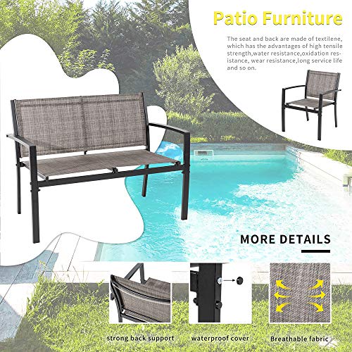 Shintenchi 4 Pieces Patio Furniture Set All Weather Textile Fabric Outdoor Conversation Set, with Glass Coffee Table, Loveseat, 2 Single Chairs f