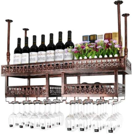 Qunine Wine Rack Bar Unit Floating Shelves Ceiling Wine Racks, Hanging Wine Glass Holder, Rustic Wine Holder, Wine Rack Hanging Glass Holder, Ind