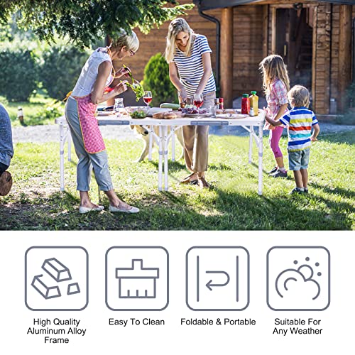 ROSEBEAR Folding Camping Table, Aluminium Portable Foldable Picnic Tables for Outdoor Indoor Kitchen Garden, 60x45Cm, Adjustable Height